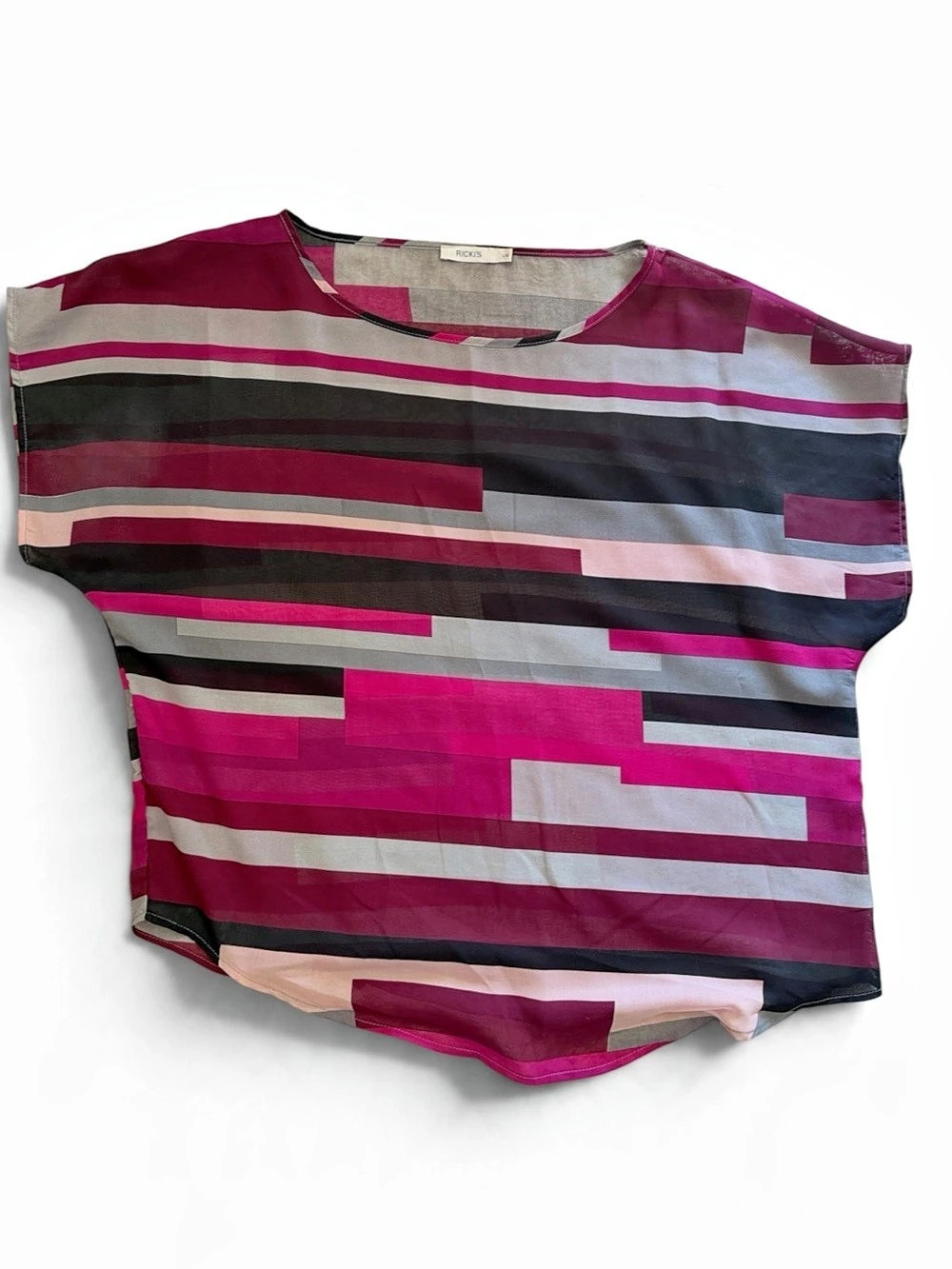 Ricki's Geometric Short Sleeve Top in Pink & Gray Size Large